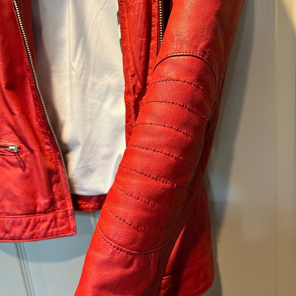 Red Leather Moto Style Jacket by Danier - Picture 7 of 9